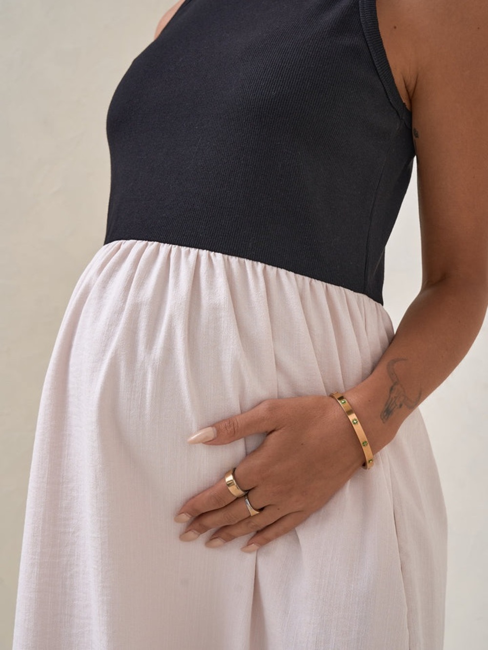 BAE The Label Serenade Midi Maternity Dress M Black Beige